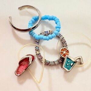 Avon 5-PC Toe Ring Set | Sparkly Fun Charms Flip Flop Beads Summer Beachy NIB